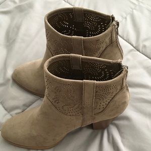 Gray booties with intricate cut out worn once